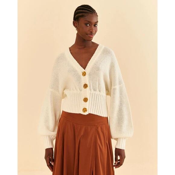 FARM Rio Sweaters - Farm Rio Off-White Bubble Knit Cardigan